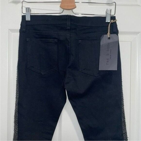 Rag & Bone Lamb Leather Coal Skinny Tuxedo Embellished Jeans Womens Size 27 - Picture 6 of 10